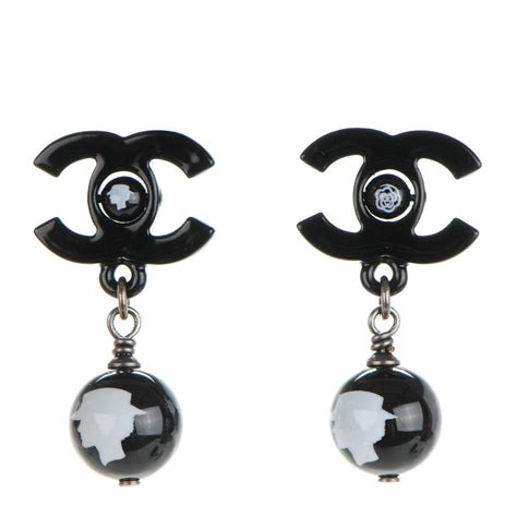 black chanel earrings cc|Chanel black enamel earrings.